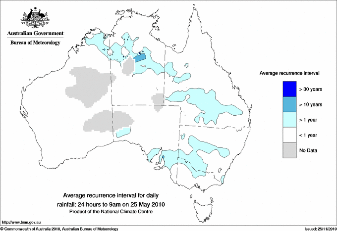 Australian daily rainfall average recurrence interval maps