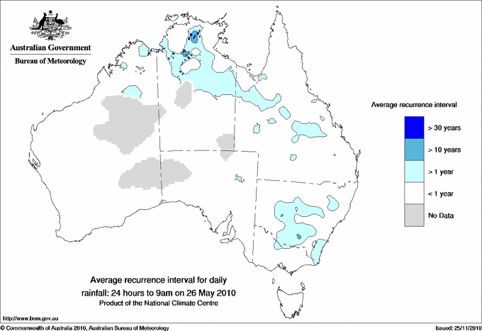Australian daily rainfall average recurrence interval maps