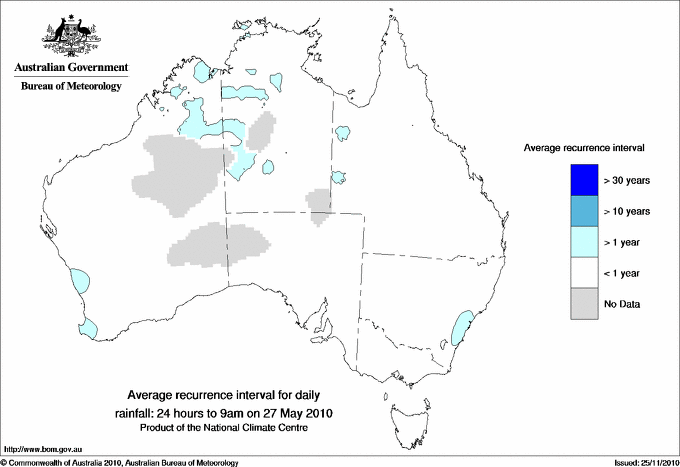 Australian daily rainfall average recurrence interval maps