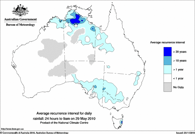 Australian daily rainfall average recurrence interval maps