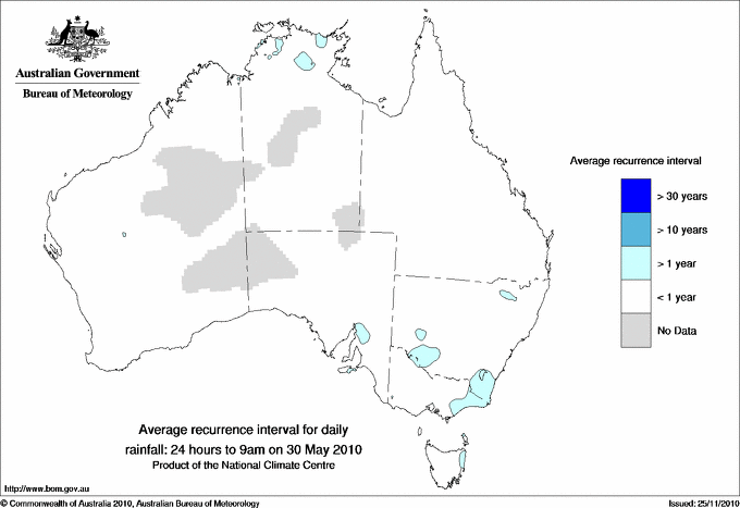 Australian daily rainfall average recurrence interval maps