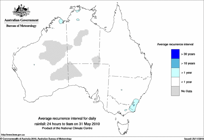 Australian daily rainfall average recurrence interval maps