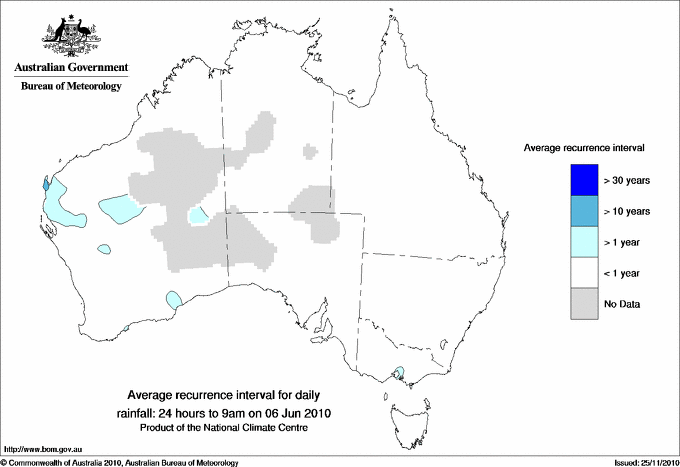 Australian daily rainfall average recurrence interval maps