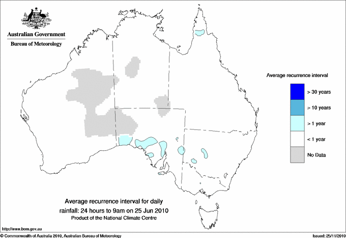 Australian daily rainfall average recurrence interval maps