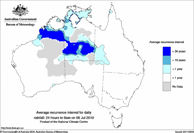 Australian daily rainfall average recurrence interval maps