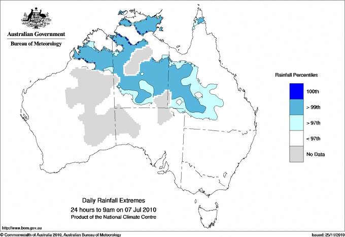 Australian daily rainfall extreme area maps