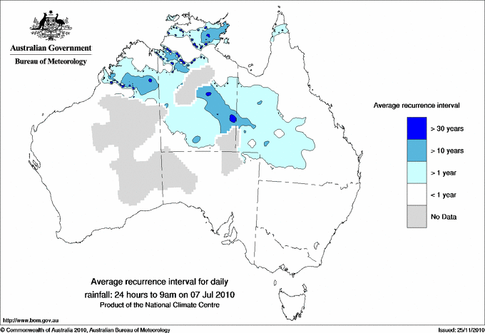 Australian daily rainfall average recurrence interval maps