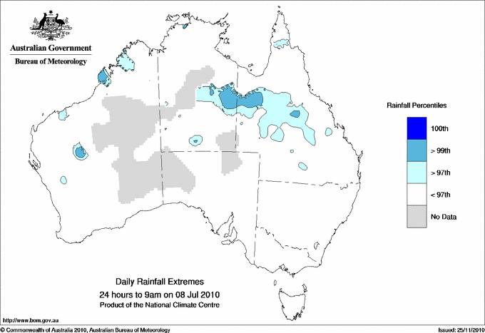 Australian daily rainfall extreme area maps