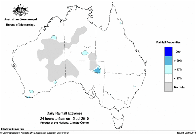 Australian daily rainfall extreme area maps