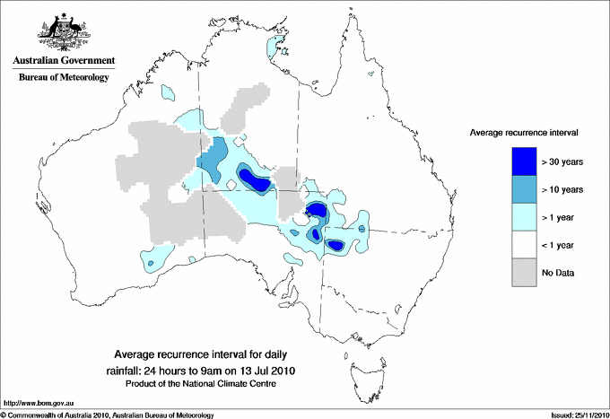 Australian daily rainfall average recurrence interval maps