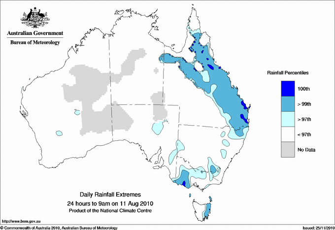 Australian daily rainfall extreme area maps