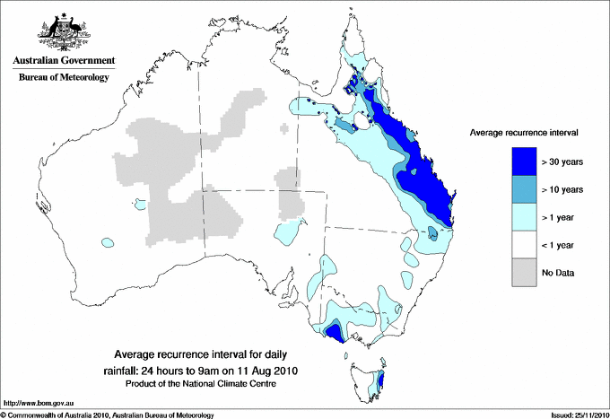 Australian daily rainfall average recurrence interval maps