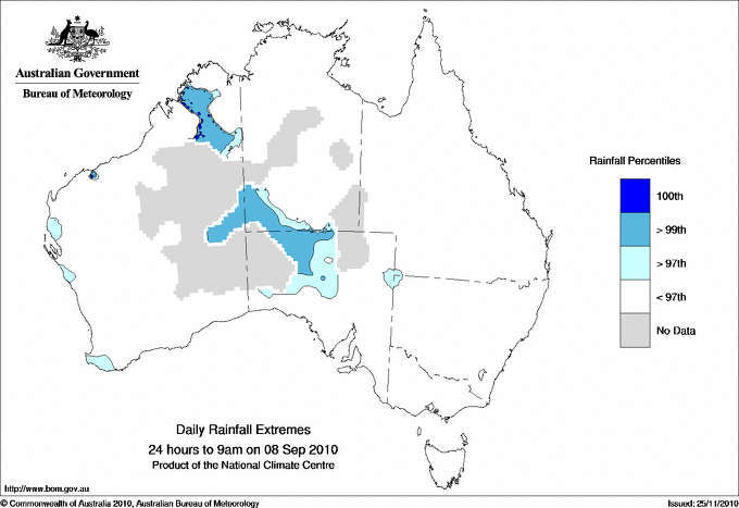 Australian daily rainfall extreme area maps