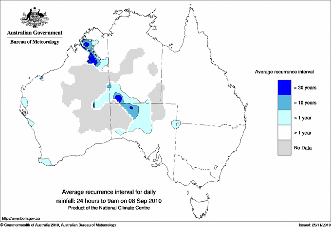 Australian daily rainfall average recurrence interval maps