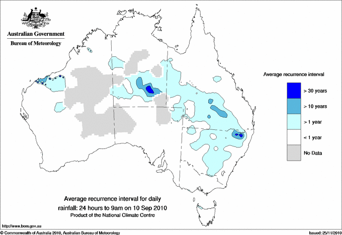 Australian daily rainfall average recurrence interval maps
