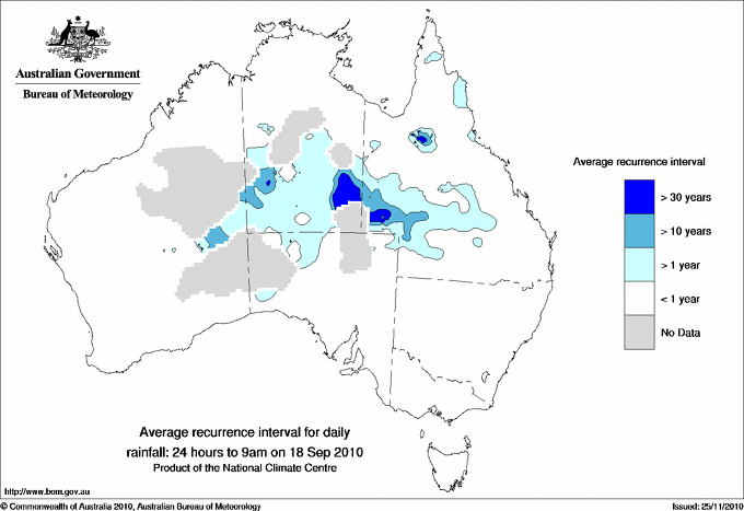 Australian daily rainfall average recurrence interval maps