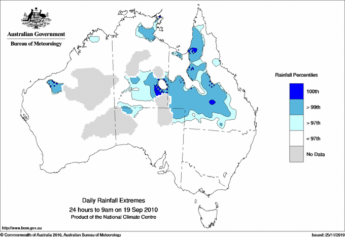 Australian daily rainfall extreme area maps