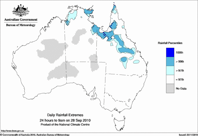Australian daily rainfall extreme area maps