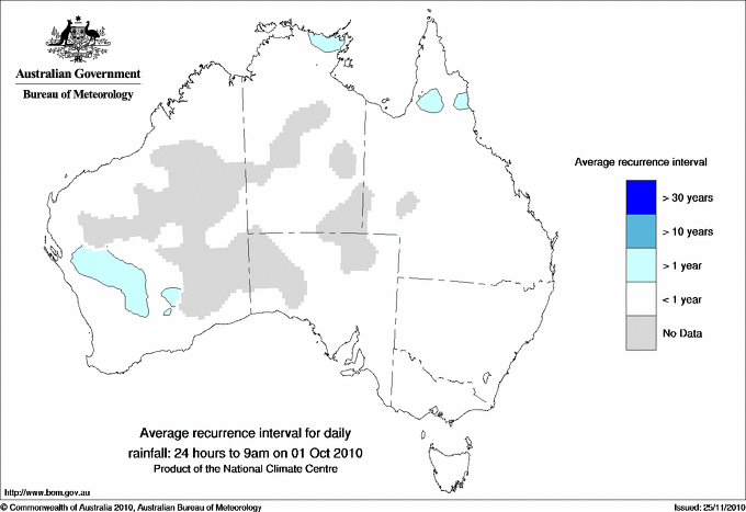Australian daily rainfall average recurrence interval maps