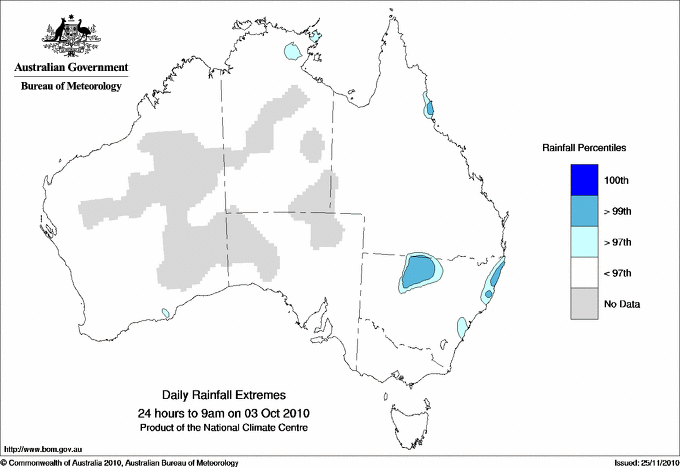 Australian daily rainfall extreme area maps