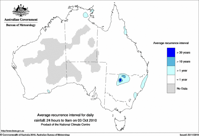 Australian daily rainfall average recurrence interval maps