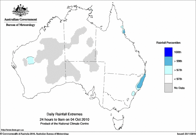 Australian daily rainfall extreme area maps