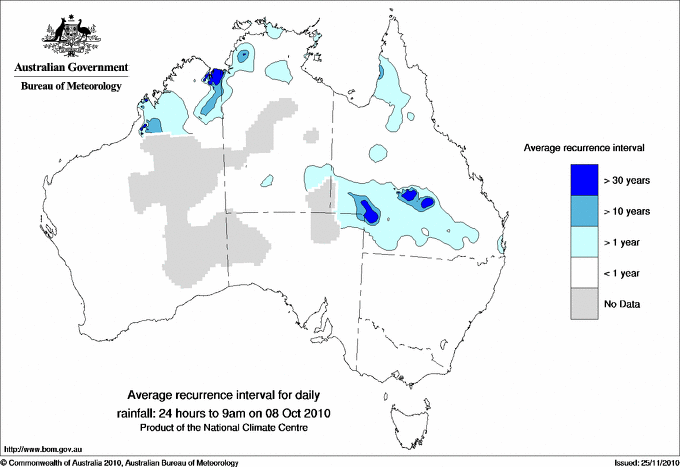 Australian daily rainfall average recurrence interval maps