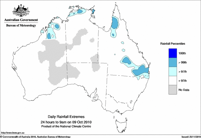Australian daily rainfall extreme area maps