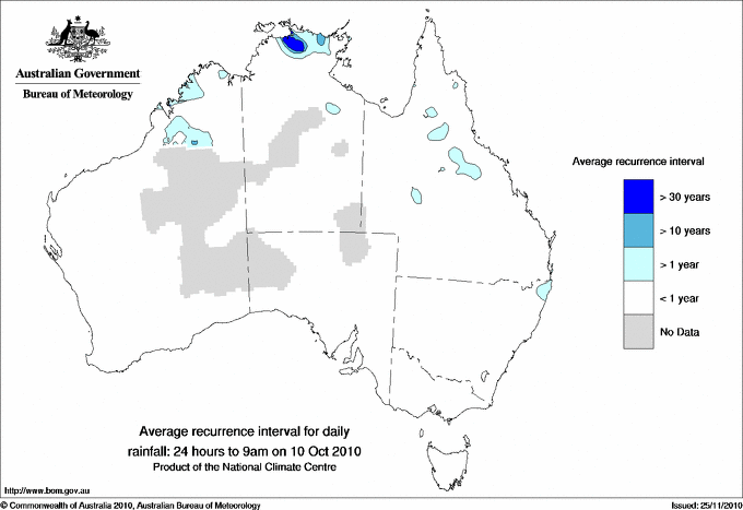 Australian daily rainfall average recurrence interval maps