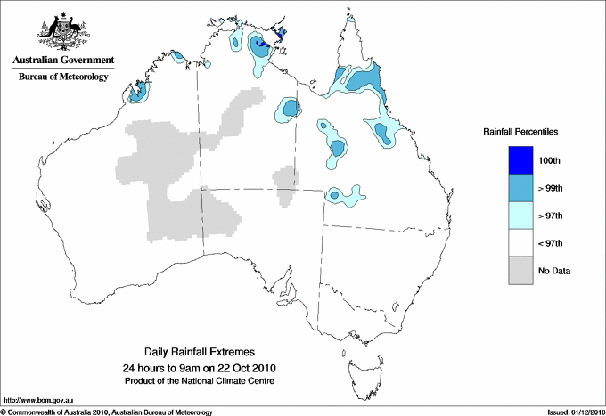 Australian daily rainfall extreme area maps
