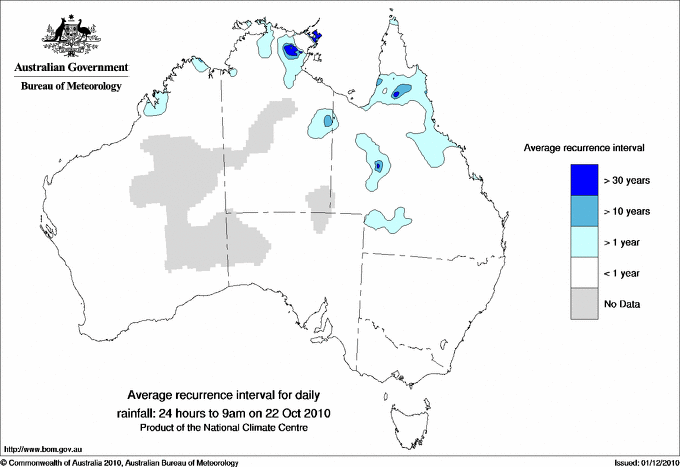 Australian daily rainfall average recurrence interval maps