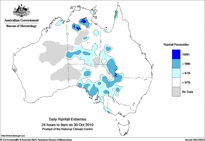 Australian daily rainfall extreme area maps