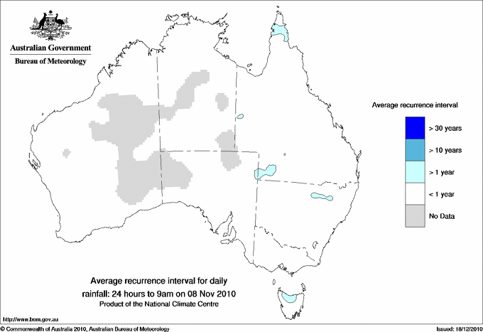 Australian daily rainfall average recurrence interval maps