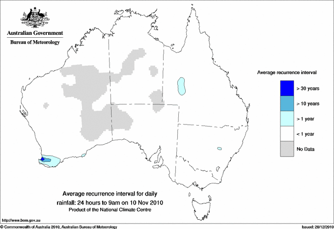Australian daily rainfall average recurrence interval maps