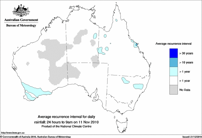 Australian daily rainfall average recurrence interval maps