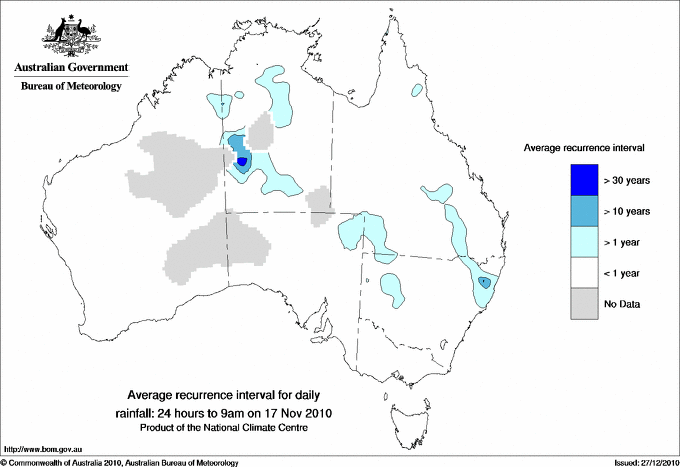 Australian daily rainfall average recurrence interval maps
