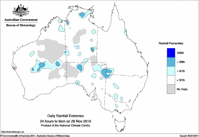 Australian daily rainfall extreme area maps