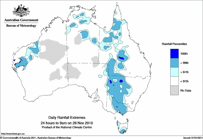 Australian daily rainfall extreme area maps