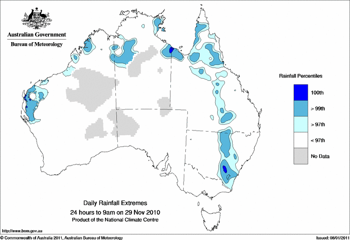 Australian daily rainfall extreme area maps