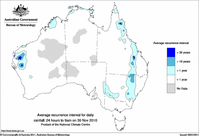 Australian daily rainfall average recurrence interval maps