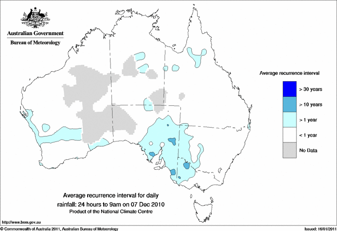 Australian daily rainfall average recurrence interval maps