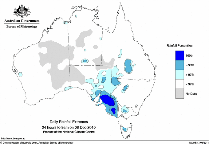 Australian daily rainfall extreme area maps