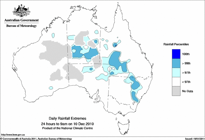 Australian daily rainfall extreme area maps