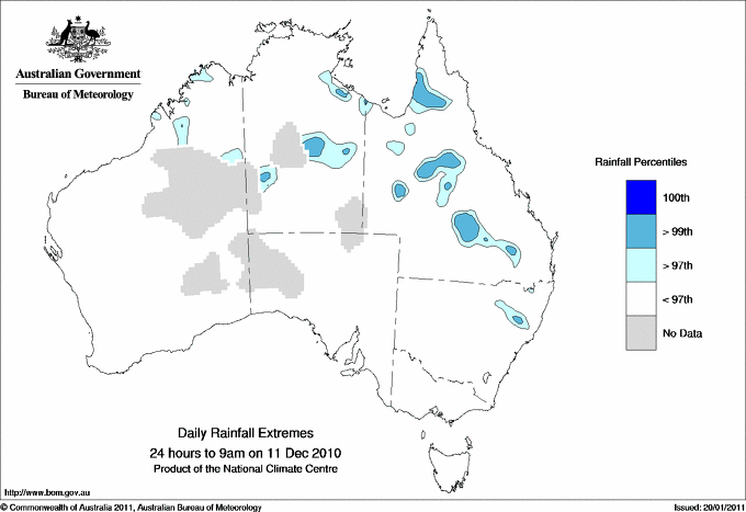 Australian daily rainfall extreme area maps