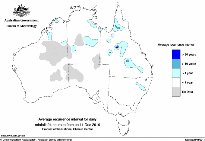 Australian daily rainfall average recurrence interval maps