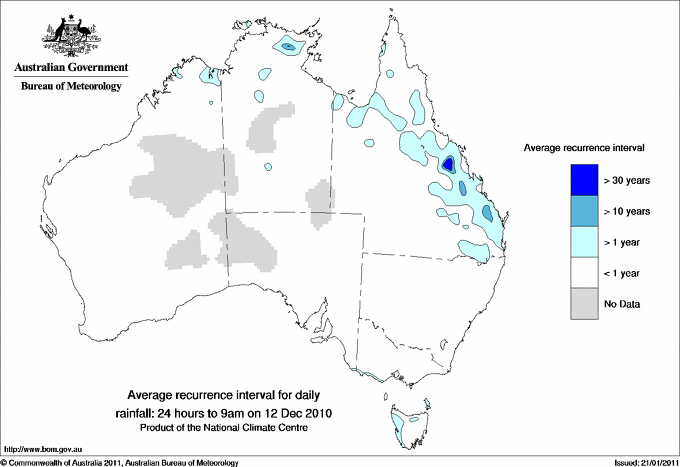 Australian daily rainfall average recurrence interval maps