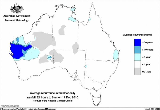 Australian daily rainfall average recurrence interval maps