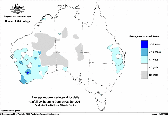 Australian daily rainfall average recurrence interval maps