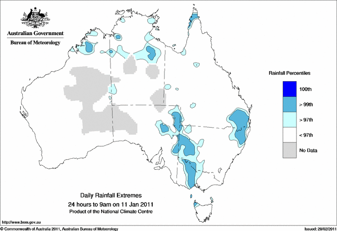 Australian daily rainfall extreme area maps