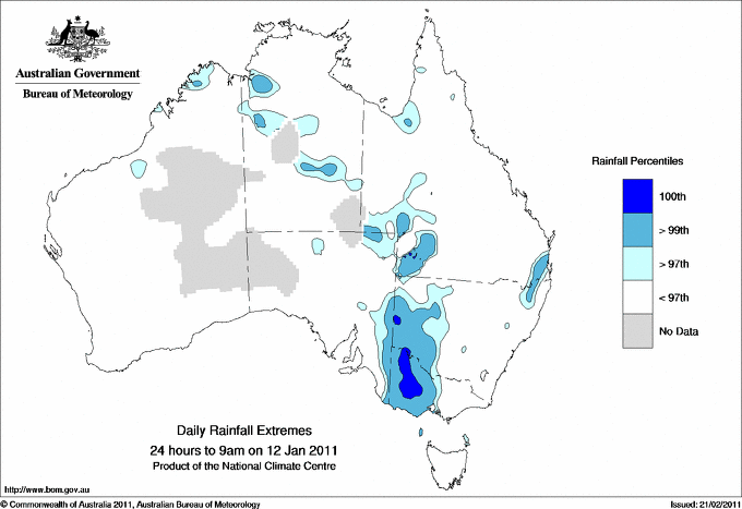 Australian daily rainfall extreme area maps
